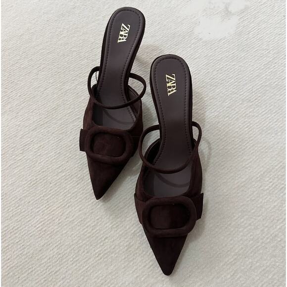 ZARA Dark Brown Pointed Toe Slingback Heels NWT Size 6.5 - Picture 8 of 16